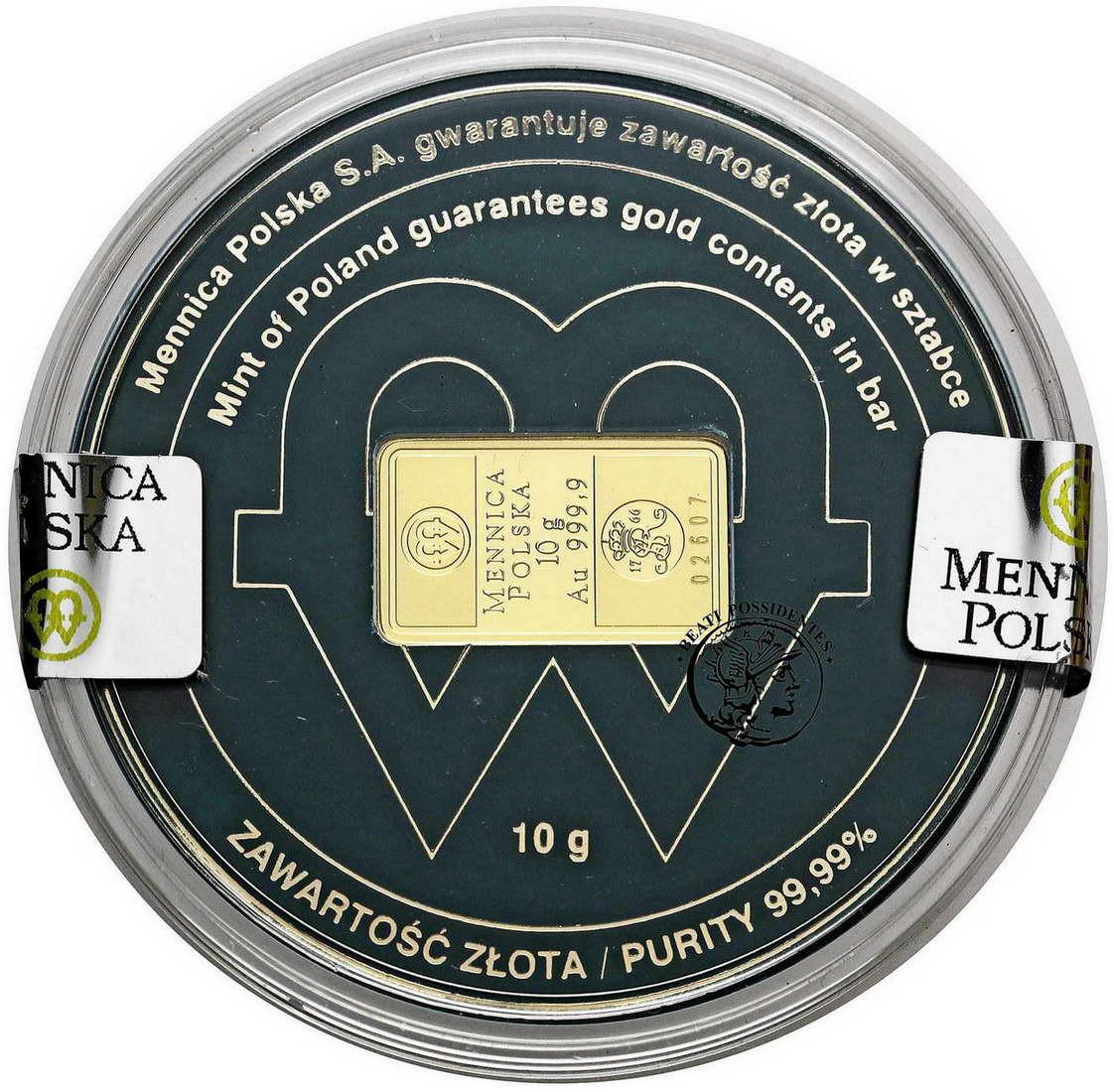 Polska złoto w sztabce Mennica Polska 10 g Au .999,9 2009 st.1