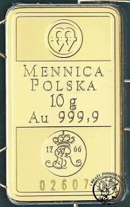 Polska złoto w sztabce Mennica Polska 10 g Au .999,9 2009 st.1