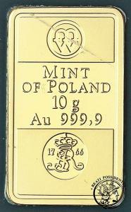 Polska złoto w sztabce Mennica Polska 10 g Au .999,9 2009 st.1