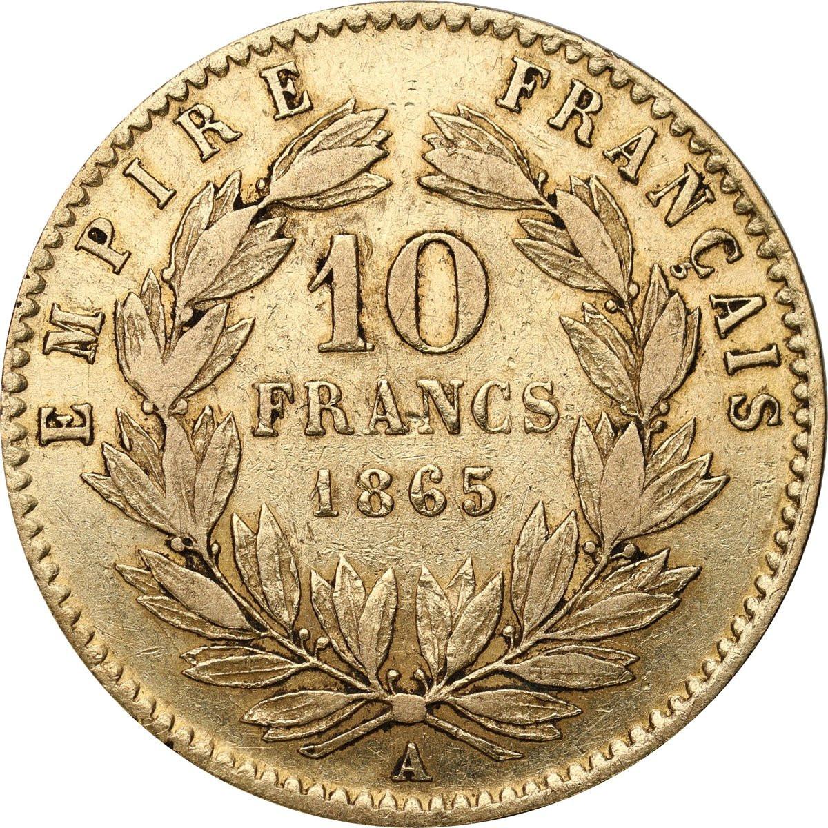 Francja Napoleon III 10 Franków 1865 A Paryż