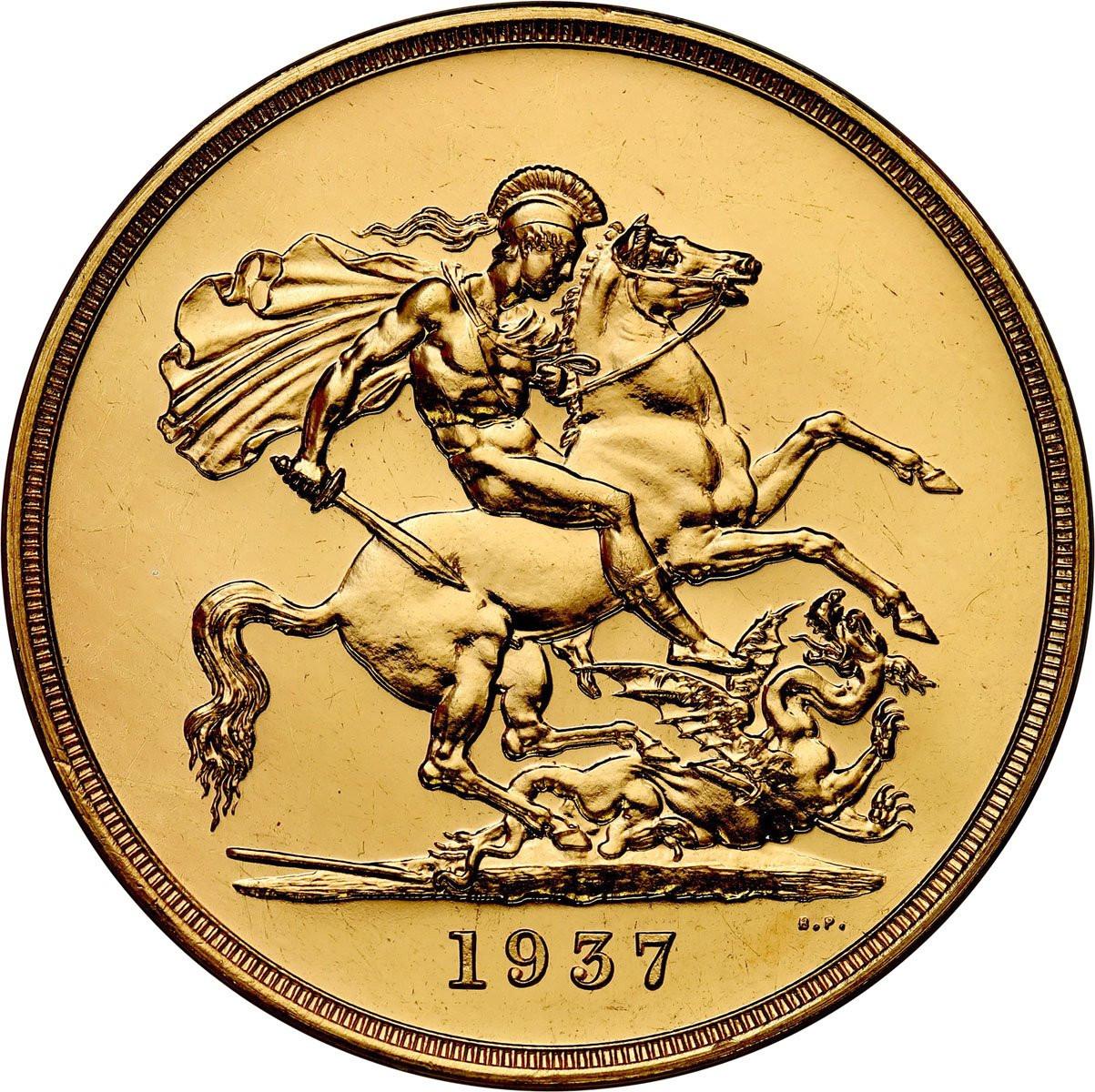 Wielka Brytania. George VI (1936-1952). 5 funtów 1937 STEMPEL LUSTRZANY - RZADKO