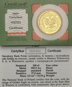200 złotych 1999 Orzeł Bielik - 1/2 uncji złota