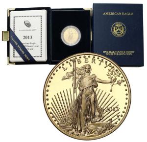 USA. Złote 25 $ dolarów 2013 Orzeł (Eagle) - LUSTRZANY – 1/2 uncji złota