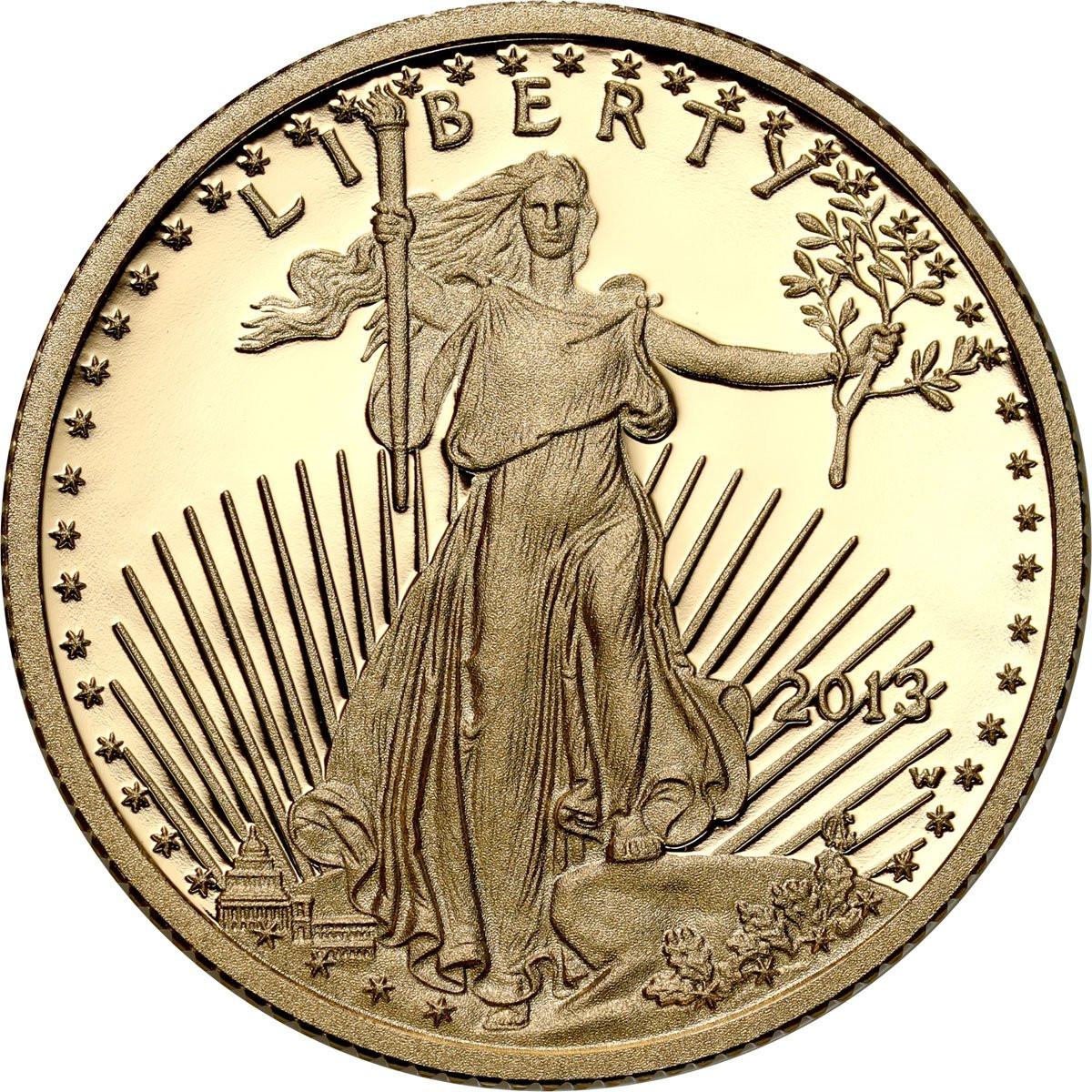 USA. Złote 10 $ dolarów 2013 Orzeł (Eagle) - LUSTRZANY – 1/4 uncji złota