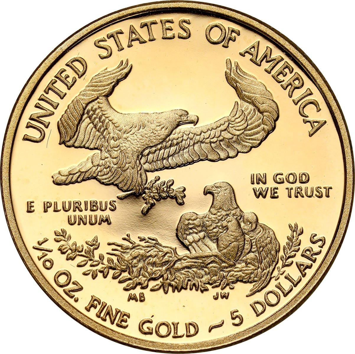 USA. Złote 5 $ dolarów 2013 Orzeł (Eagle) - LUSTRZANY – 1/10 uncji złota