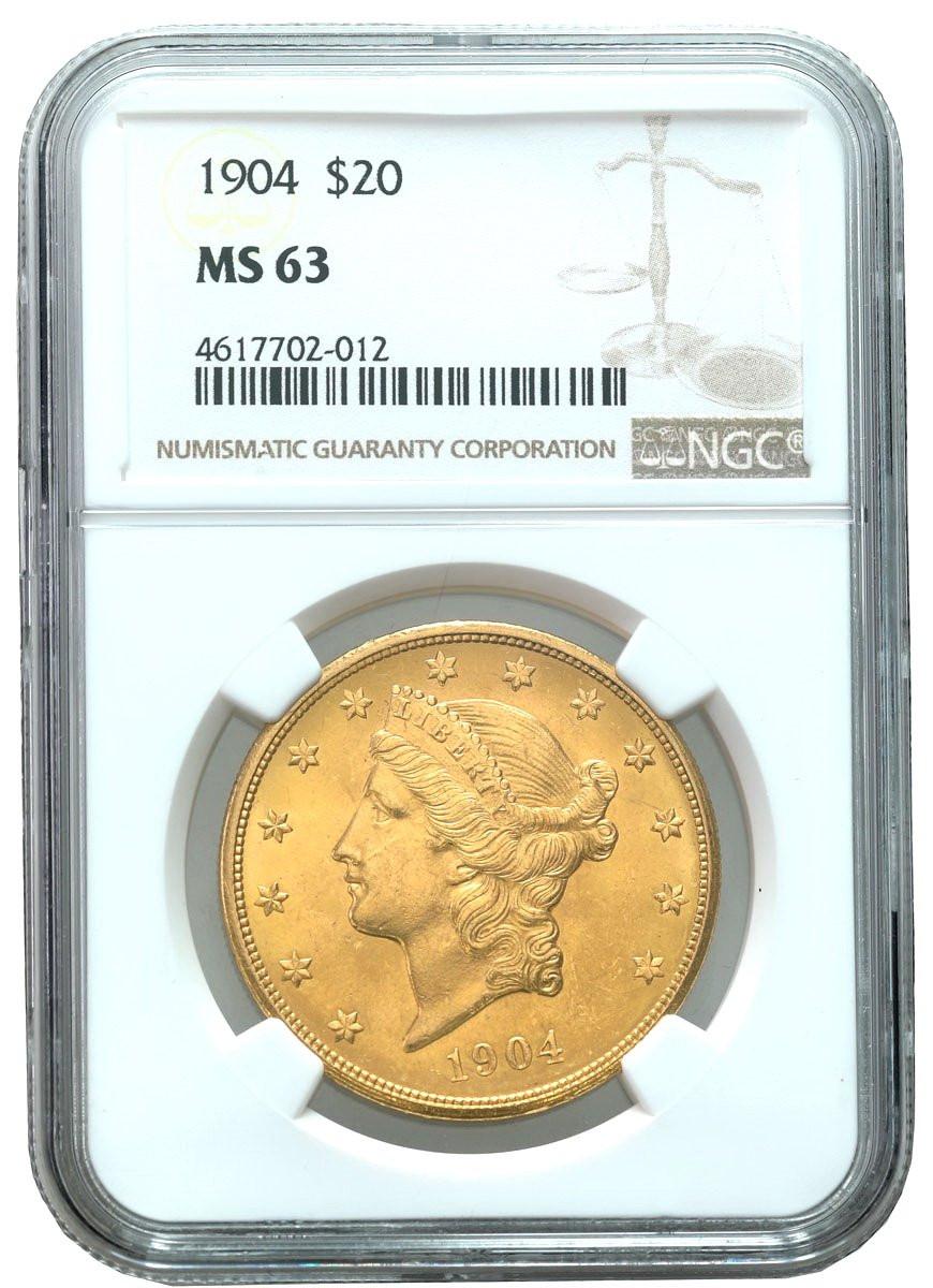 USA. 20 dolarów 1904 Liberty Filadelfia NGC MS63
