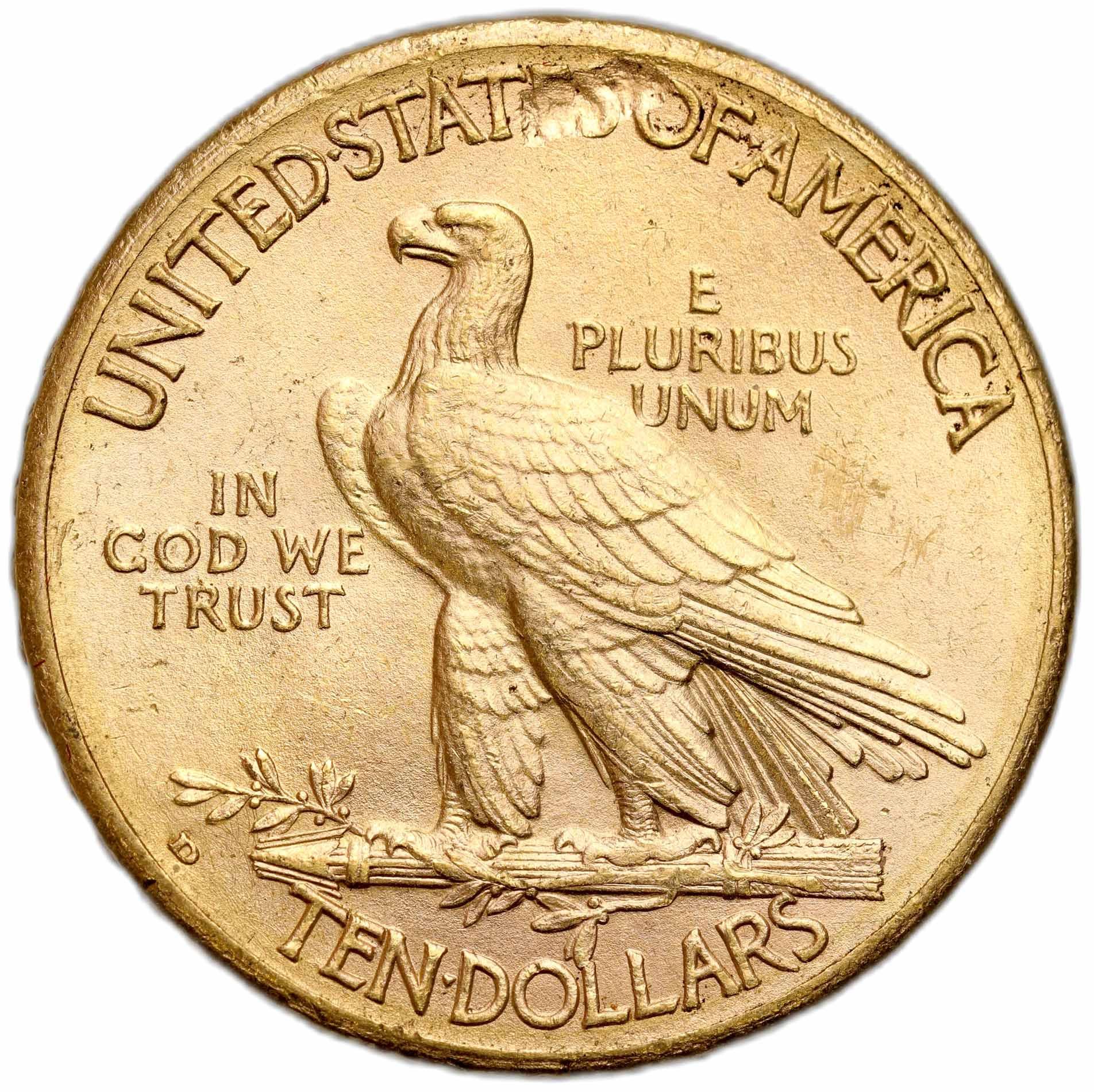 USA. Złote 10 dolarów 1910 D - Denver, Indianin