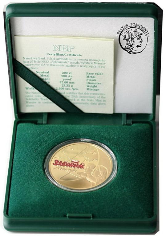 Polska III RP 200 złotych 2000 Solidarność - emalia st. L stempel lustrzany