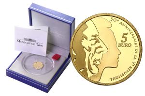 Francja. 5 euro 2008 Lourdes - 1/25 uncji złota