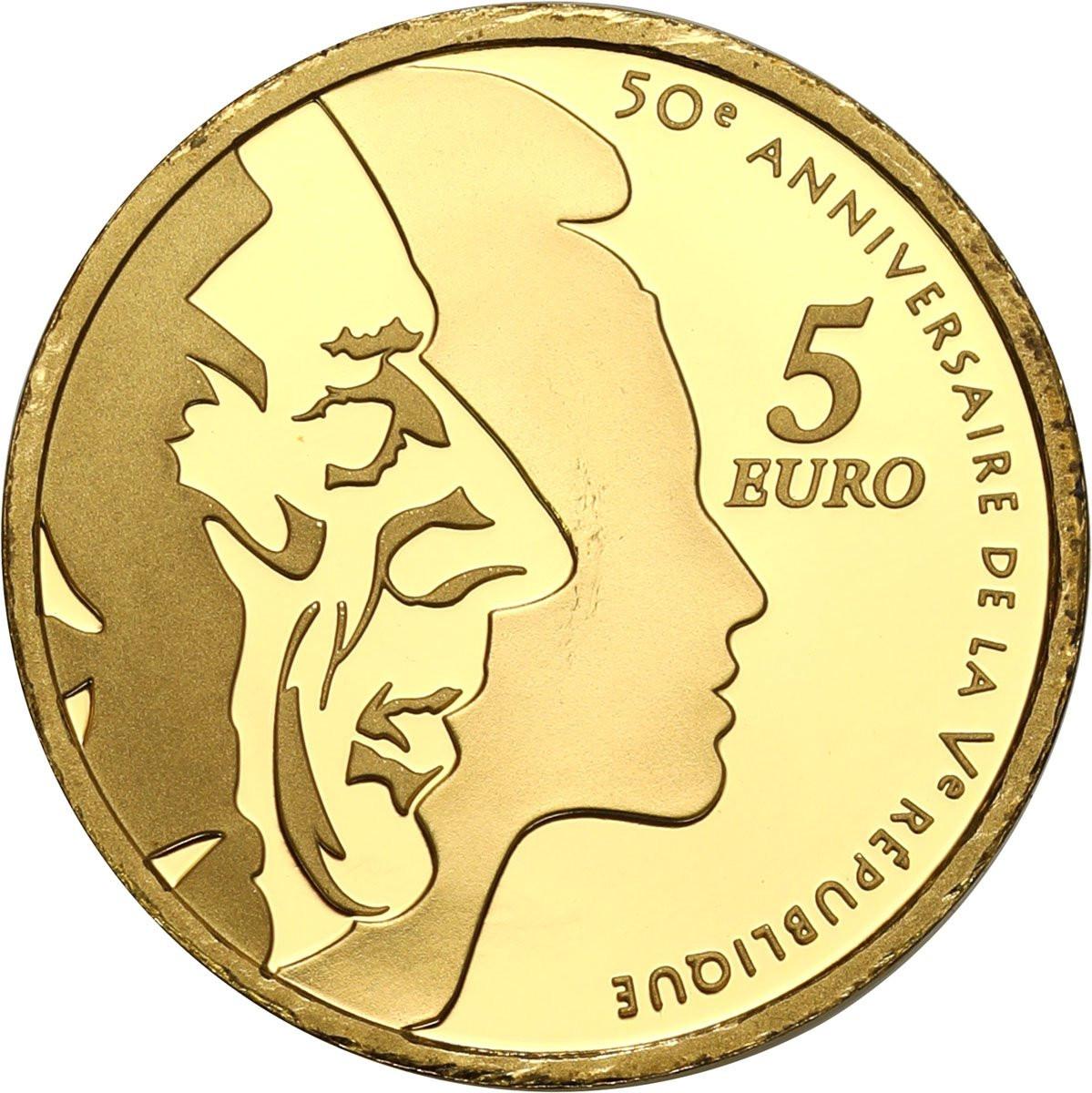 Francja. 5 euro 2008 Lourdes - 1/25 uncji złota