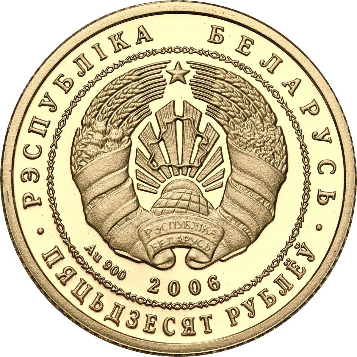 Białoruś. 50 Rubli 2006 Fauna Białorusi - Żurawie - ZŁOTO