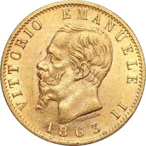 Włochy. Emanuel II 20 Lirów 1863 - PIĘKNE