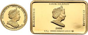 Wyspy Cooka zestaw  1 dolar Benedykt XVI + 25 dolarów 2006 Księga ZŁOTO