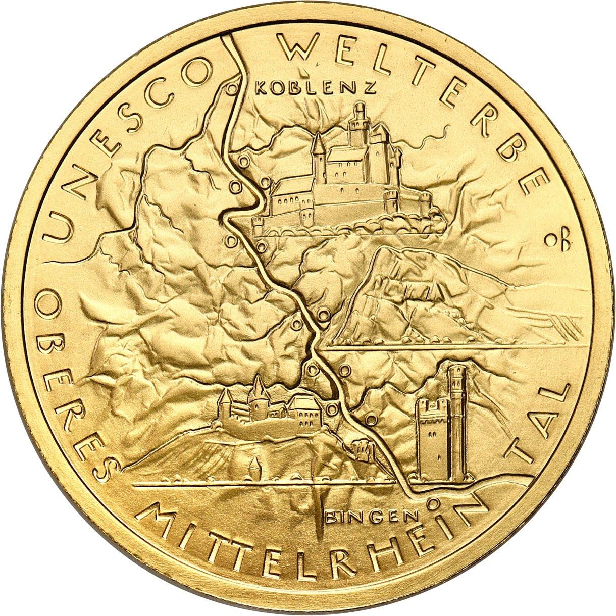Niemcy. 100 euro 2017 UNESCO - Dolny środkowy Ren - 1/2 uncji złota