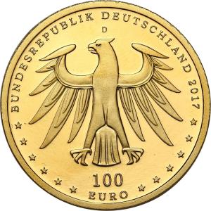 Niemcy. 100 euro 2017 UNESCO - luterańskie obiekty w Eisleben - 1/2 uncji złota