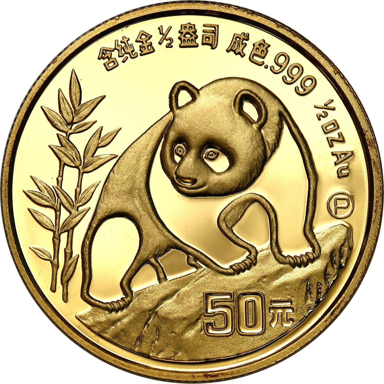 Chiny. 50 Yuan 1990 Panda - 1/2 uncji złota - Rzadkie