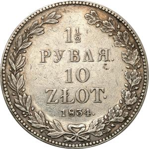 Polska XIX 10 złotych= 1/2 Rubla 1834 NG st. III+ /Sankt Petersburg/