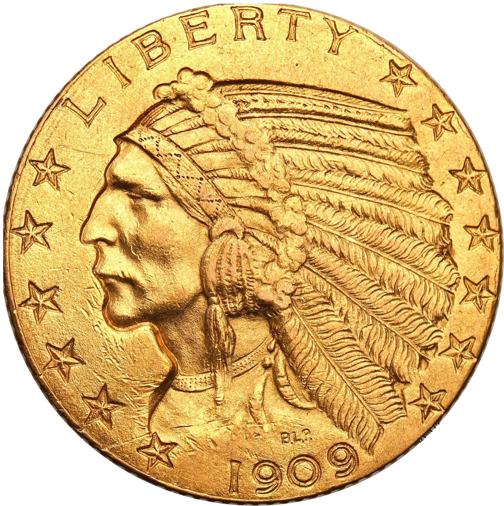 USA. Złote amerykańskie 5 dolarów Liberty, Indianin