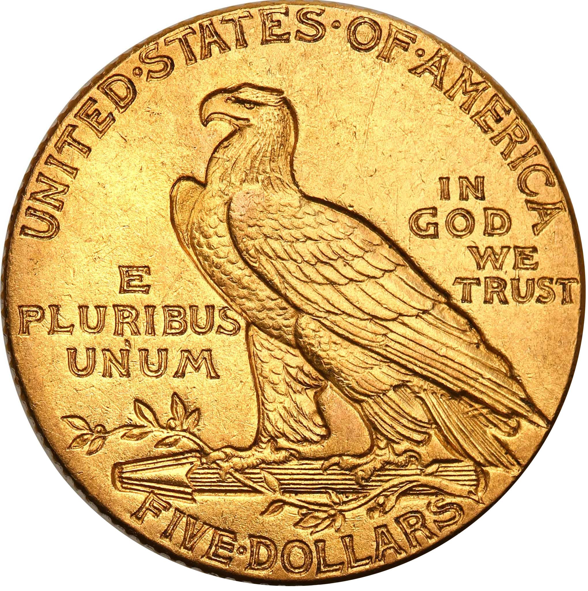 USA. Złote amerykańskie 5 dolarów Liberty, Indianin