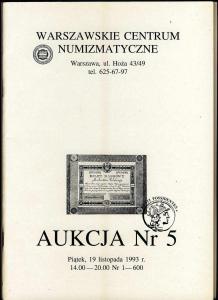 Warszawskie Centrum Numizmatyczne WCN Aukcja Nr 5 listopad 1993