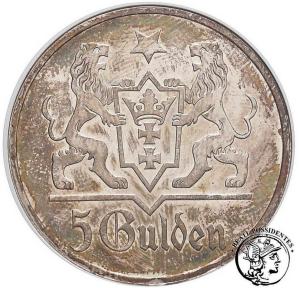 Wolne Miasto Gdańsk 5 Guldenów 1923 lustrzanka GCN PR 62