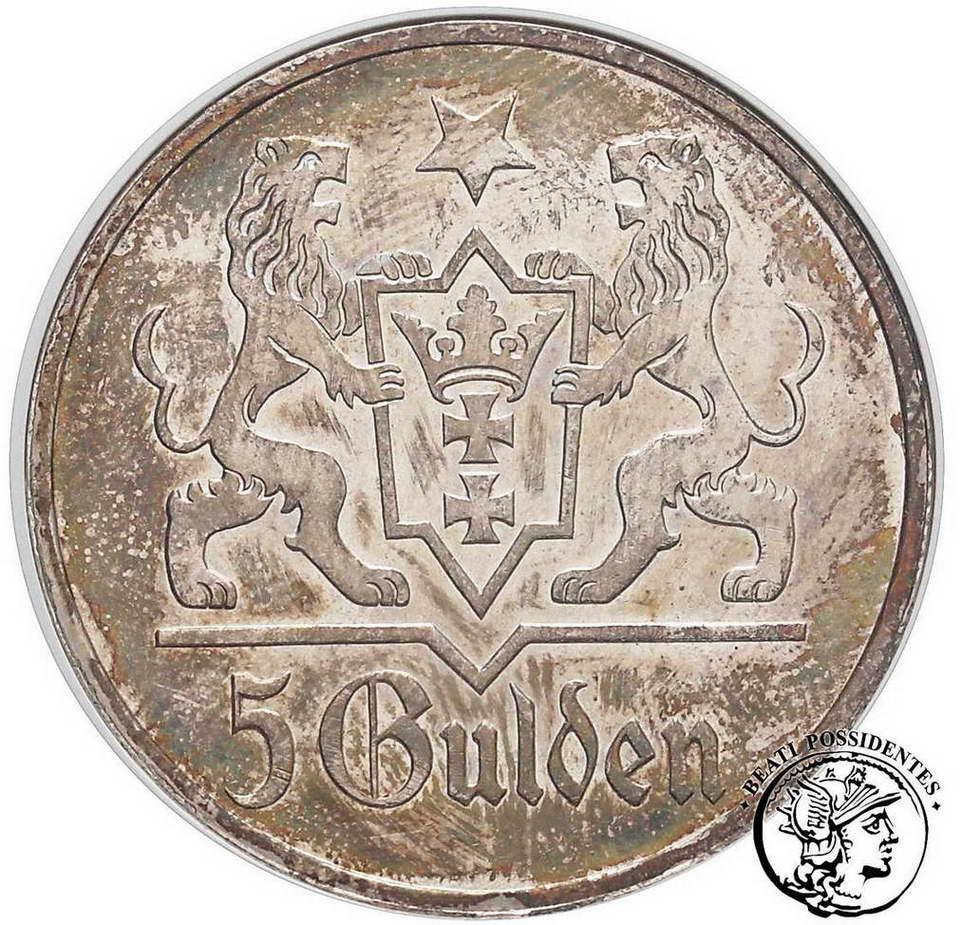 Wolne Miasto Gdańsk 5 Guldenów 1923 lustrzanka GCN PR 62