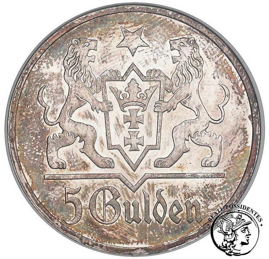 Wolne Miasto Gdańsk 5 Guldenów 1923 lustrzanka GCN PR 62