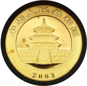 Chiny. 50 Yuan 2010 Panda - 1/10 uncji złota