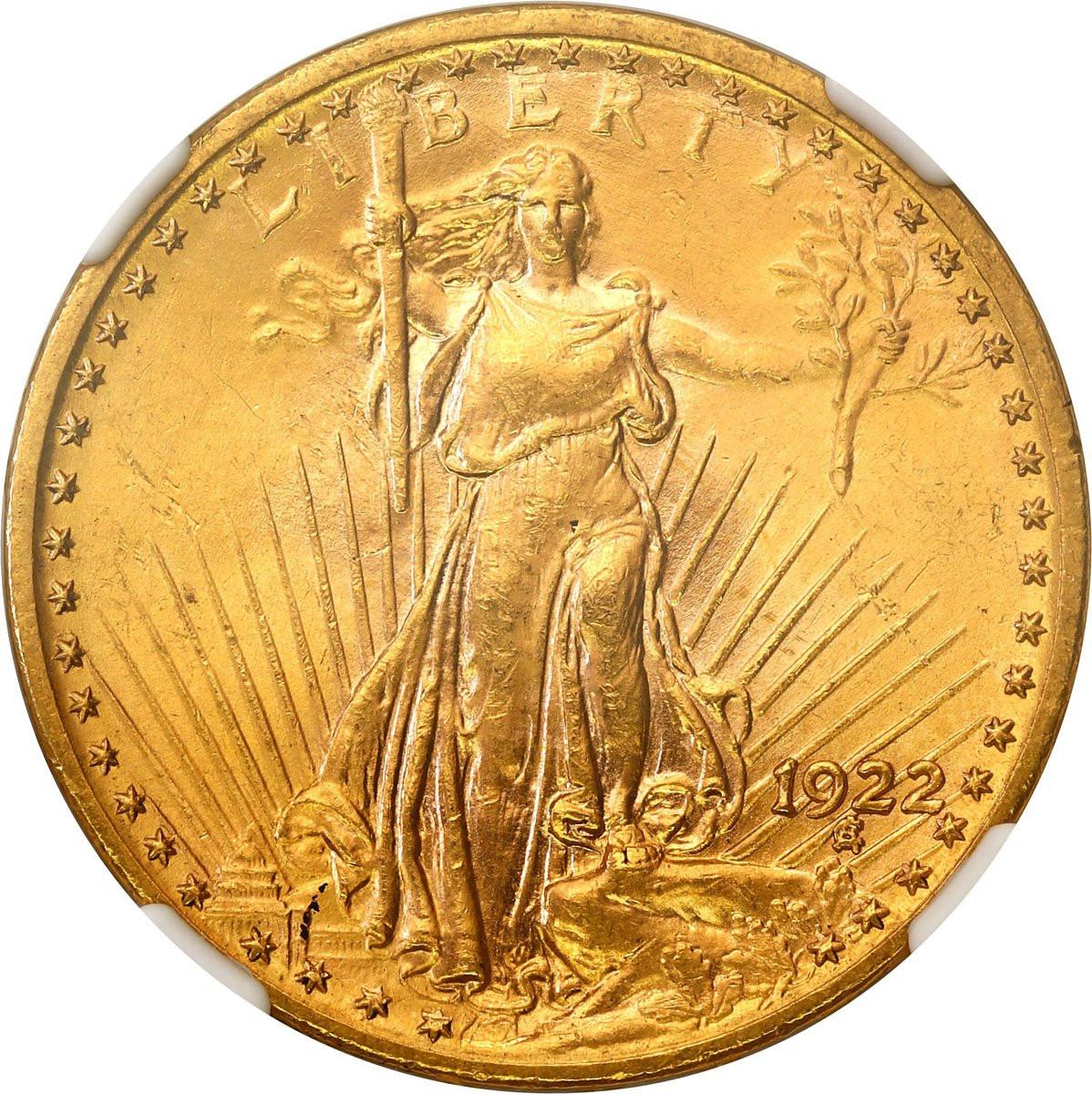 USA. 20 dolarów 1922 Filadelfia Saint Gaudens NGC MS61