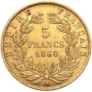 Francja Napoleon III 5 franków 1860 A Paryż