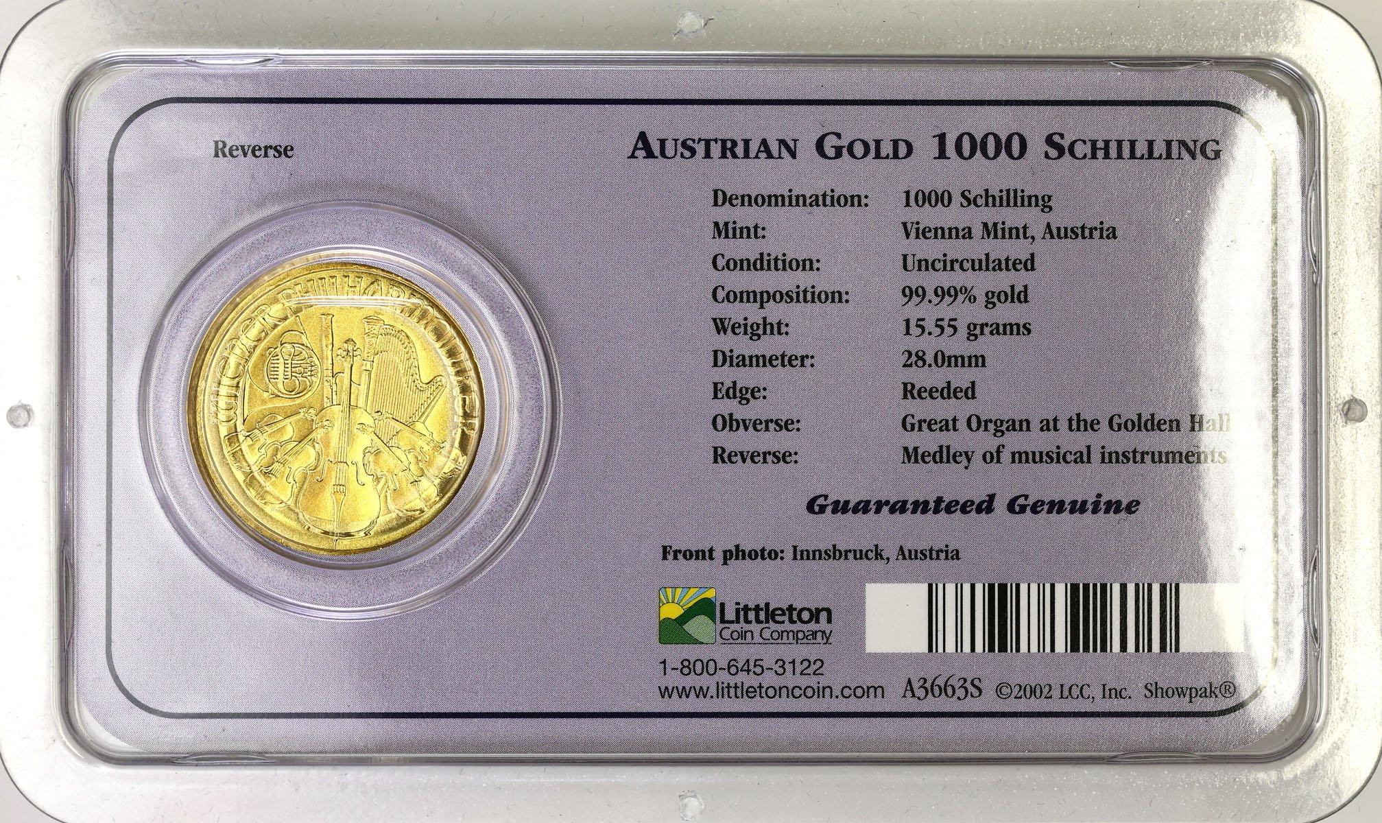Austria 1000 szylingów 1997 (1/2 uncji złota) / oryginalny blister