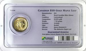 Kanada. Elżbieta II 10 Dolarów 2003 LIŚĆ (1/4 uncji złota) / oryginalny blister