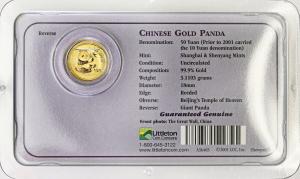 Chiny 50 Yuan (10 Yuan) 2000 Panda (1/10 uncji złota) / oryginalny blister