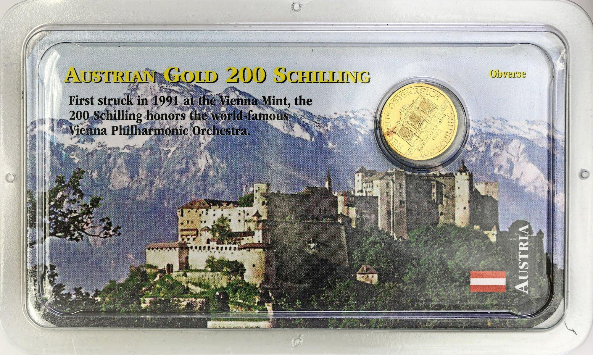 Austria 200 szylingów 1999 Filharmonicy (1/10 uncji złota) / oryginalny blister