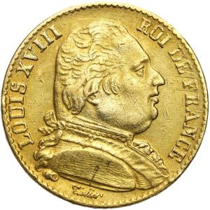 Francja. Ludwik XVIII 20 franków 1815 Q, Perpignan - RZADKOŚĆ