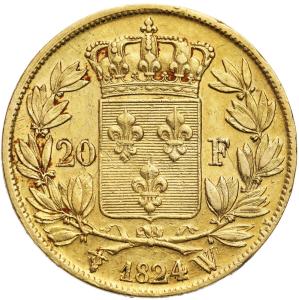 Francja, Ludwik XVIII. 20 franków 1824 W, Lille