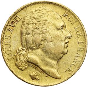 Francja. Ludwik XVIII. 20 franków 1820 Q, Perpignan RZADKOŚĆ
