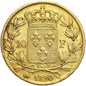 Francja. Ludwik XVIII. 20 franków 1820 Q, Perpignan RZADKOŚĆ