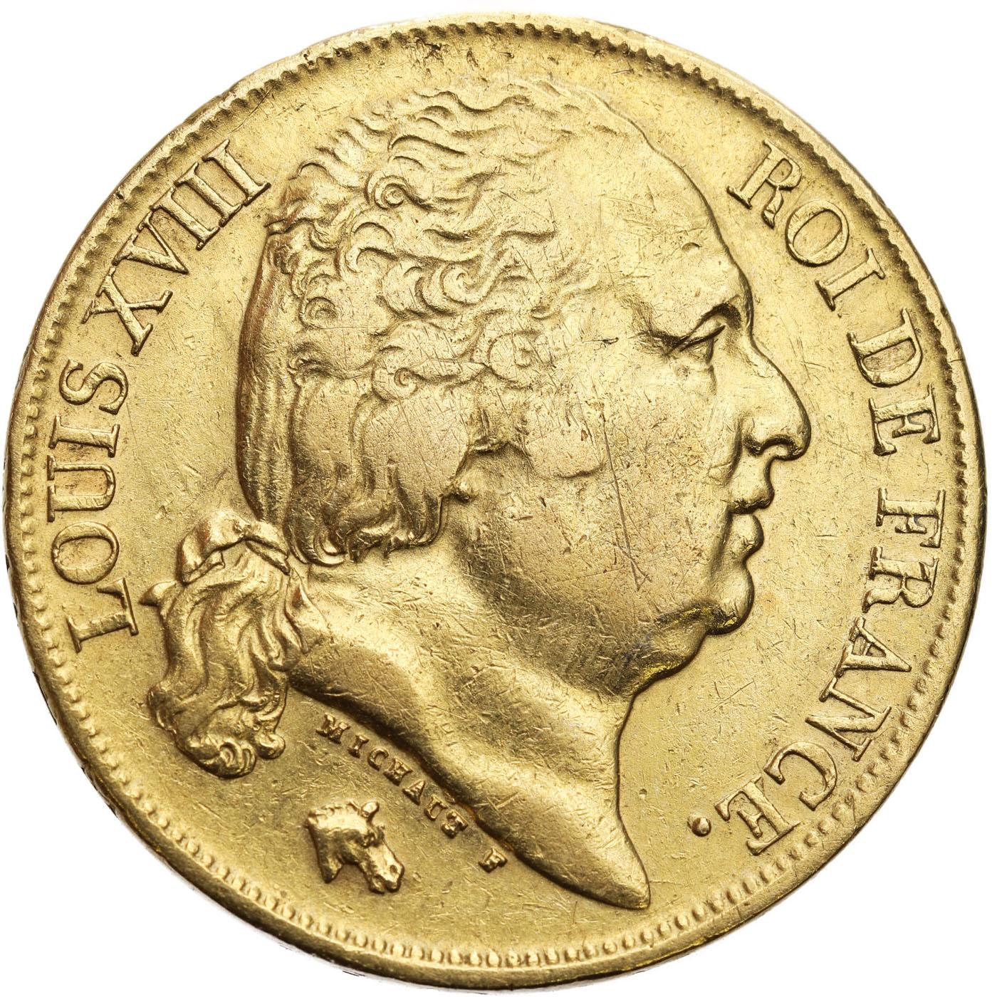 Francja. Ludwik XVIII. 20 Franków 1818 A, Paryż