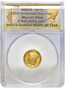 USA 10 centów (one dime) 2016 - 1/10 uncji złota ANACS SP70 (MAX) ZŁOTO