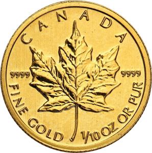 Kanada 5 dolarów 2013 liść klonowy 1/10 uncji złota