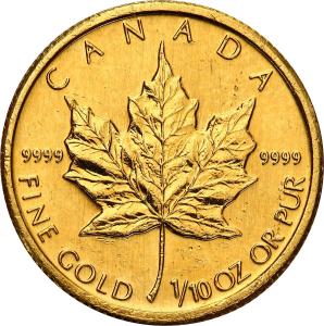 Kanada 5 dolarów 1991 liść klonowy 1/10 uncji złota