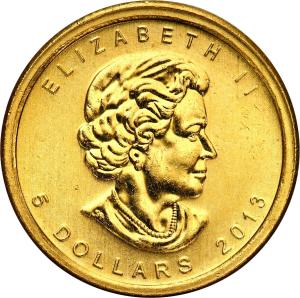 Kanada 5 dolarów 2013 liść klonowy 1/10 uncji złota