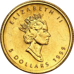 Kanada 5 dolarów 1999 liść klonowy 1/10 uncji złota