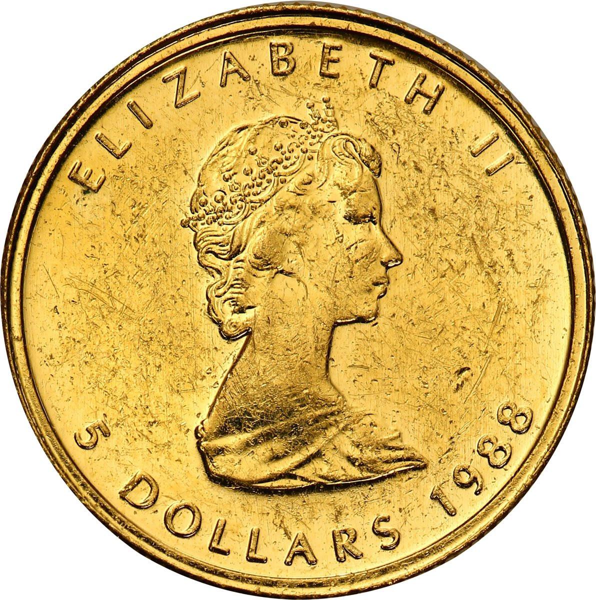 Kanada 5 dolarów 1988 liść klonowy 1/10 uncji złota