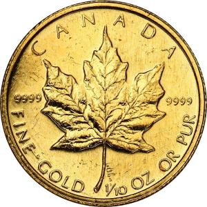 Kanada 5 dolarów 1986 liść klonowy 1/10 uncji złota