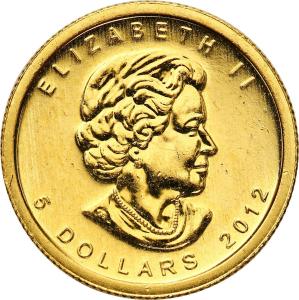 Kanada 5 dolarów 2012 liść klonowy 1/10 uncji złota