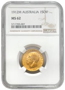Wielka Brytania/Australia. Jerzy V. 1 suweren 1912 Melbourne NGC MS62