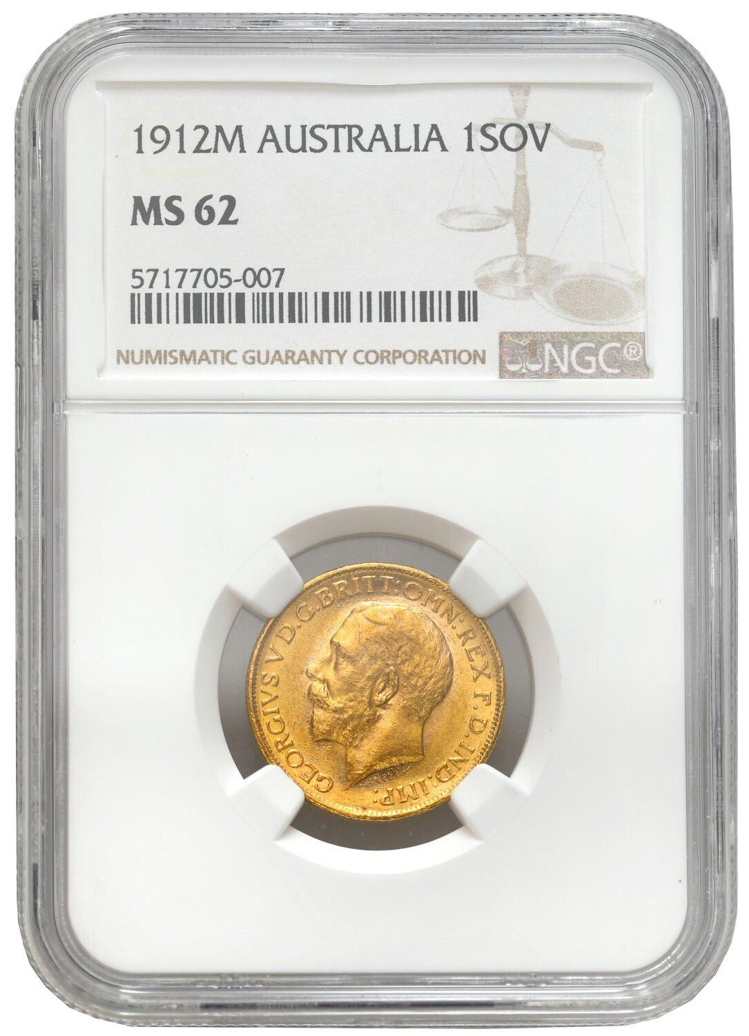 Wielka Brytania/Australia. Jerzy V. 1 suweren 1912 Melbourne NGC MS62