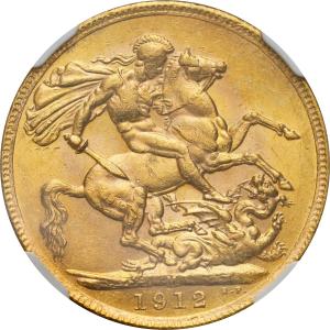 Wielka Brytania/Australia. Jerzy V. 1 suweren 1912 Melbourne NGC MS62